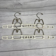 4 Vintage Tamor Type Plastic Pants Skirts Clamp Hangers White Gold-Tone Hook 