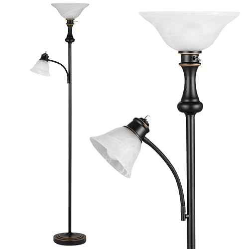 71'' Torchiere Floor Lamp for Bedroom with Glass Shade, Tall Floor Lamps Black