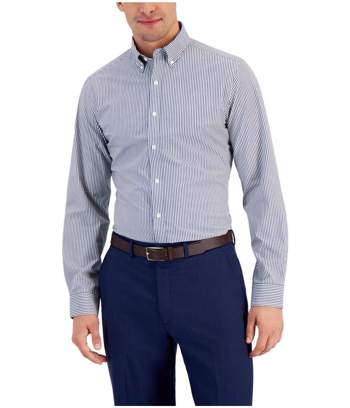Club Room Mens Slim Fit Striped Button Up Shirt Blue Small 5390₽