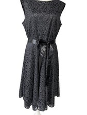 Tahari Arthur S Levine Dress Womens 10 Black Sleeveless A Line Sparkle Lace Midi
