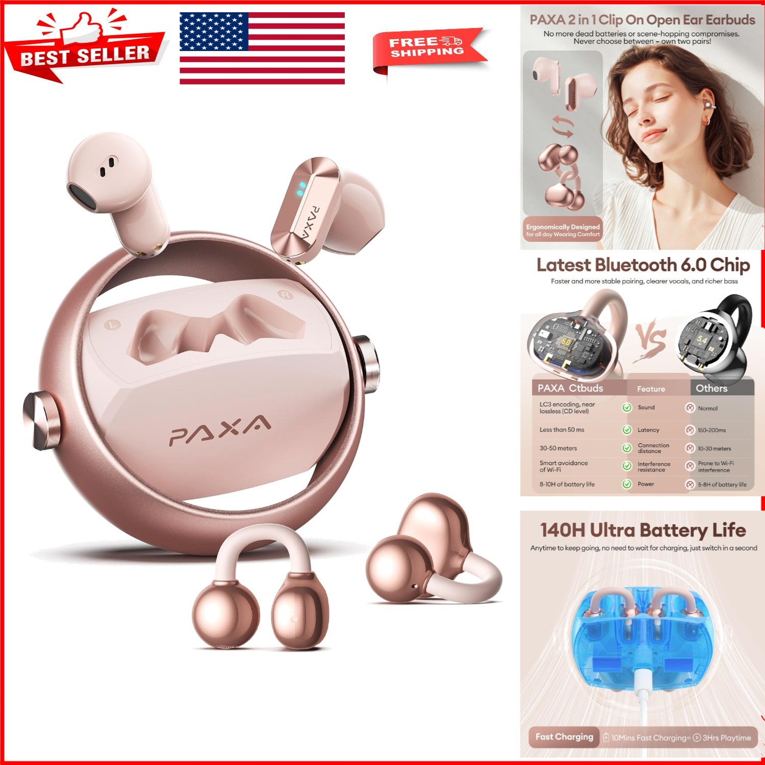 - Ultra-long 140h Battery, Touch Control, Rose Gold