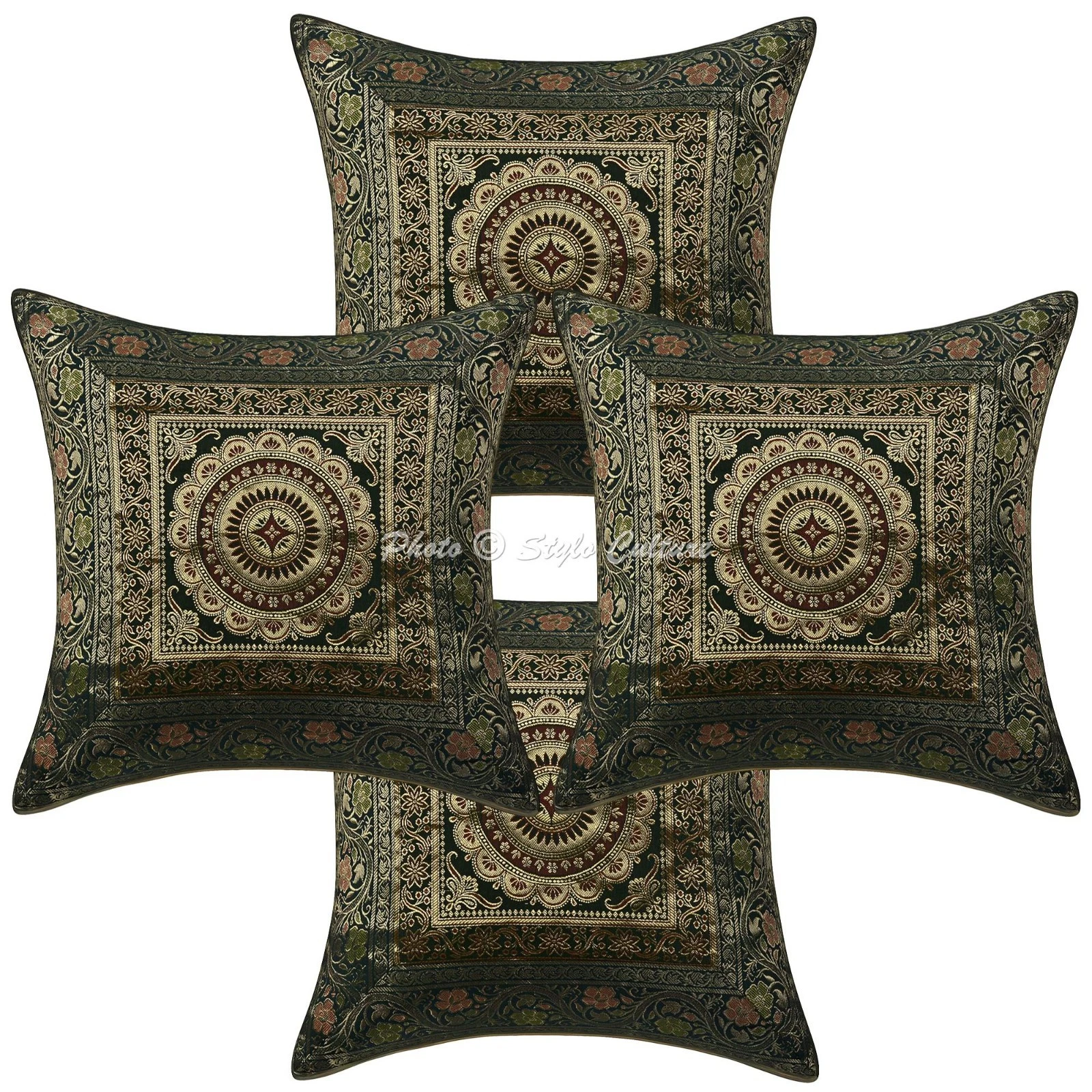 Indian Throw Pillow Covers 16x16 Brocade Mandala Home Decor Boho Cushion Cover