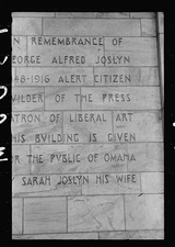 Enscription,engraving,buildings,stones,Remebrances,Alfred Joslyn,Omaha,NE,1935