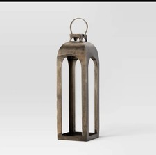 21.875"x8" Pillar Cast Aluminum Lantern Candle Holder Gold - Threshold