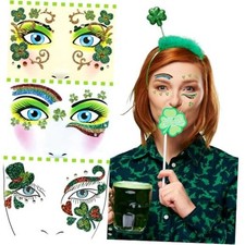 Green Face Glitter St Patricks Day Tattoos,3 Sheets Shamrock Stickers Green2