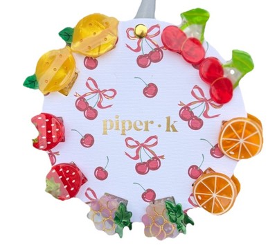 Pink Linen Summer Fruit Strawberry Pineapple Cherry Hair Clips 15 Piece New Pink Linen Summer Fruit Strawberry, Pineapple, Cherry Hair  main image 4