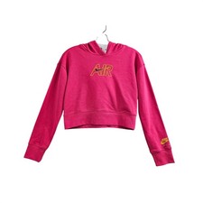Nike Hoodie Girls Large Pink Solid Air Logo Cropped Pullover Sweatshirt NEW