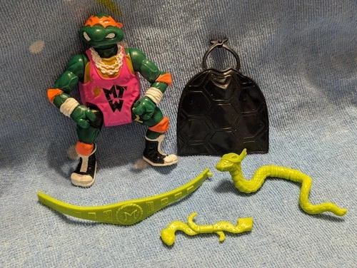 Vtg 1991 TMNT Shell Slammin' Mike 100% COMPLETE w/ snake cape and belt! Original
