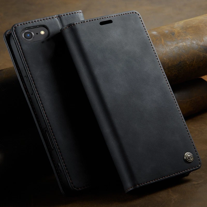 For iPhone 16e/15/14/13/12/11 XR SE Leather Wallet Case Magnetic Card Flip Cover - Image 4 of 4