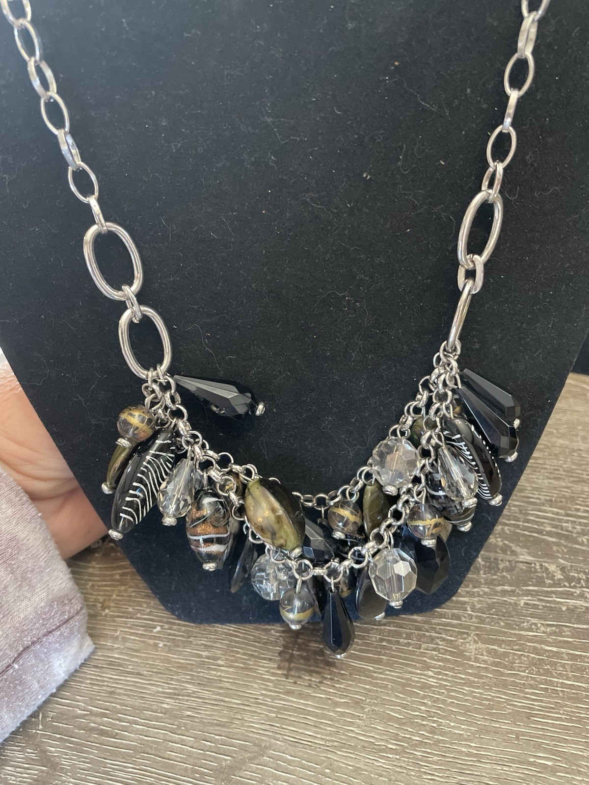 Chico’s Black Multi Bead Cluster Statement Neckla… - image 1