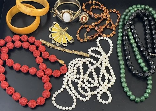 USA Only - Eclectic Lot Of Antique & Vintage Jewelry Bakelite Damascene Pearl