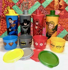 Vasos Tupperware DC Comics + Tazas Snack SUPERMAN BATMAN FLASH AQUAMAN Justicia