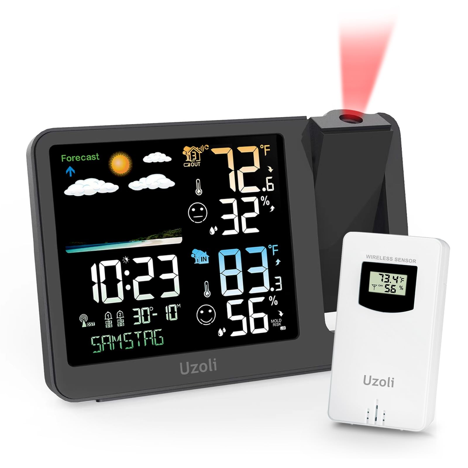 Projection Alarm Clock Weather Station, WWVB  Projector Clock with Sensor,