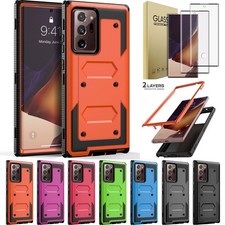 For Samsung Galaxy Note20/Note20 Case Rugged Hard Rubber Cover / Tempered Glass