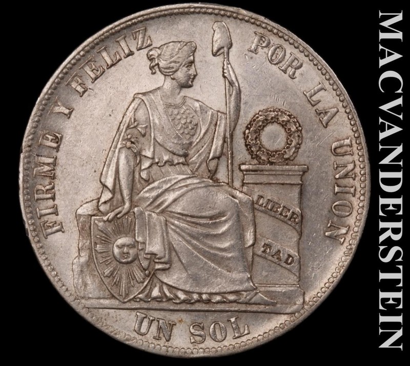 Peru: 1885 RD One Silver Sol - Scarce  Almost Uncirculated  Lustrous  #L7370