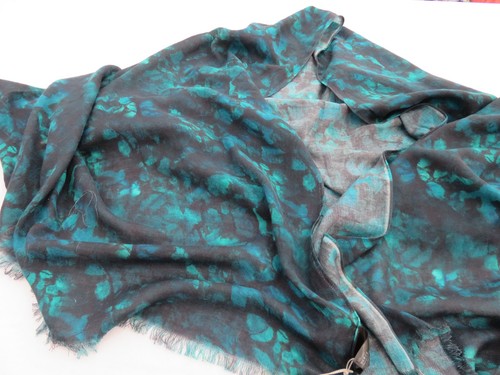 SCIARPA SCIALLE JOHN LEWIS NUOVA CON ETICHETTE FAB NERO E GIADA VERDE SMERALDO MIX XL 100% COTONE - Foto 4 di 13