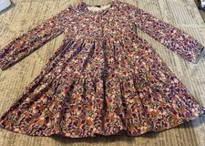 Tea Collection Girl's Corduroy Printed Dress Long Sleeve Purple Floral Size 16
