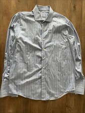 Vintage Brooks Brothers French Cuff Shirt Mens Size 16.5 35 Striped Blue USA
