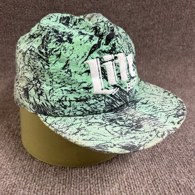 Vintage 80 s Miller Lite Beer Hat Snapback Green Neon Paint Spatter USA Made