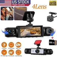 4 Channel Dash Cam 360° Dash Camera HD 1080P 4 Lens Driving Recorder w/64G Card