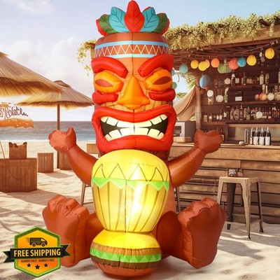 Sonwyoung 6ft Tiki Coconut Tree Inflatable Yard Decor LED Pre-Lit
