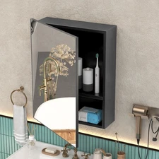 Black Bathroom Mirror Cabinet Wall Mount Storage Organizer w/ Door, Shelves US
