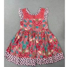 Matilda Jane MJC Home Away Camp Button Back Pink Floral Dress Girls size 4