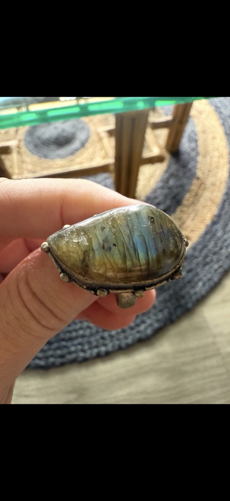 Labradorite Ring, Tear Drop Oval Shape Cabochon G… - image 1