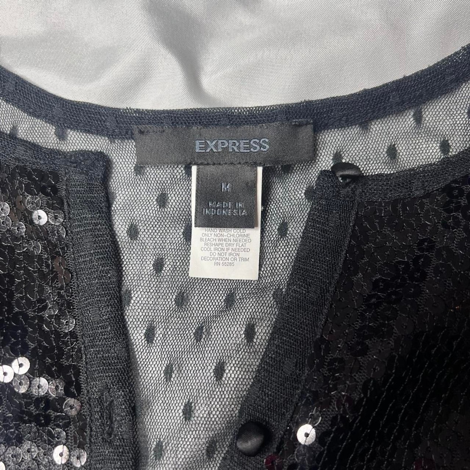 Express Black Sequin Micro Mesh Button Up Top - image 5