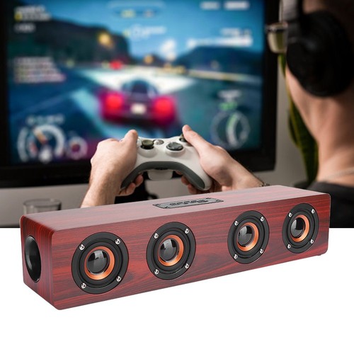 Red Wood Grain BT Speaker Wireless Subwoofer PC Phone Desktop Music Player CB - Afbeelding 11 van 11