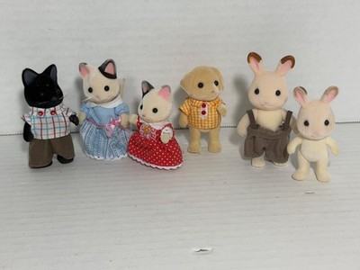 Calico Critters Sylvanian Families Tuxedo Cat, Rabbits and Poodle-Lot of 6 Figs