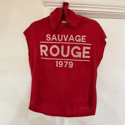 Pull&Bear Sleeveless Hoodie Womens S Red Sauvage Rouge 1979 Graphic Great cond