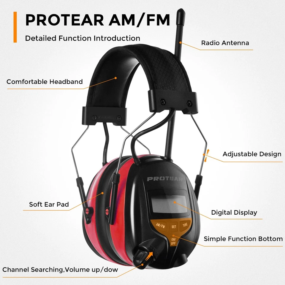 AM/FM Radio Headphones 25dB NRR,Noise Reduction Safety Earmuffs,Digital Displ... - Image 3 of 4