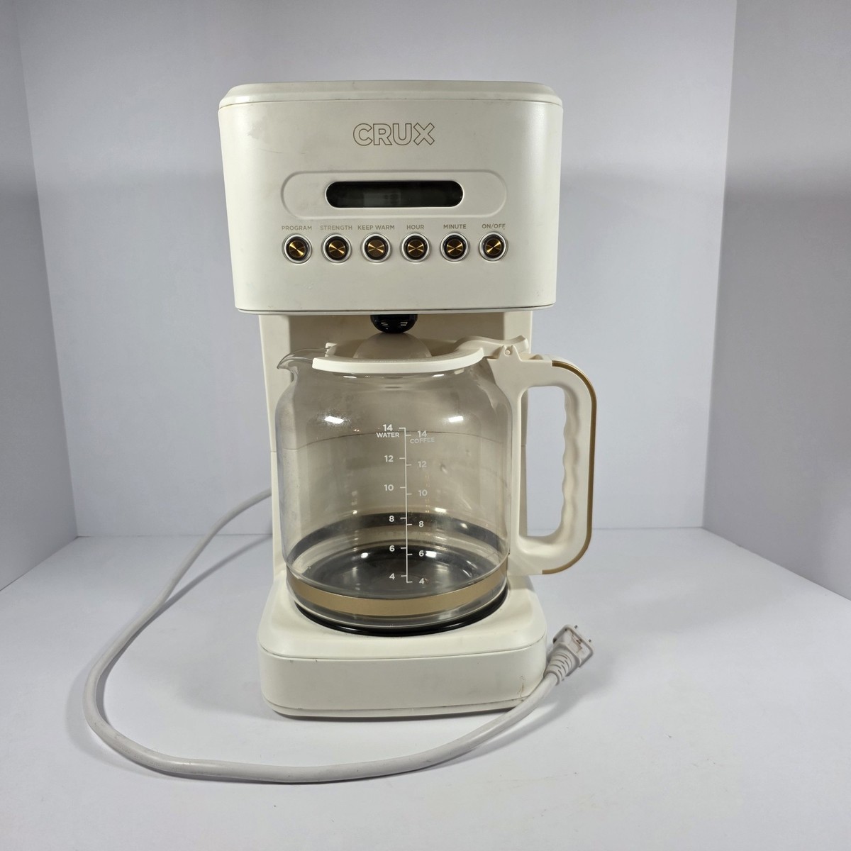 CRUX 14 Cup Programmable Coffee Maker CM1060T-ET White/Gold Works