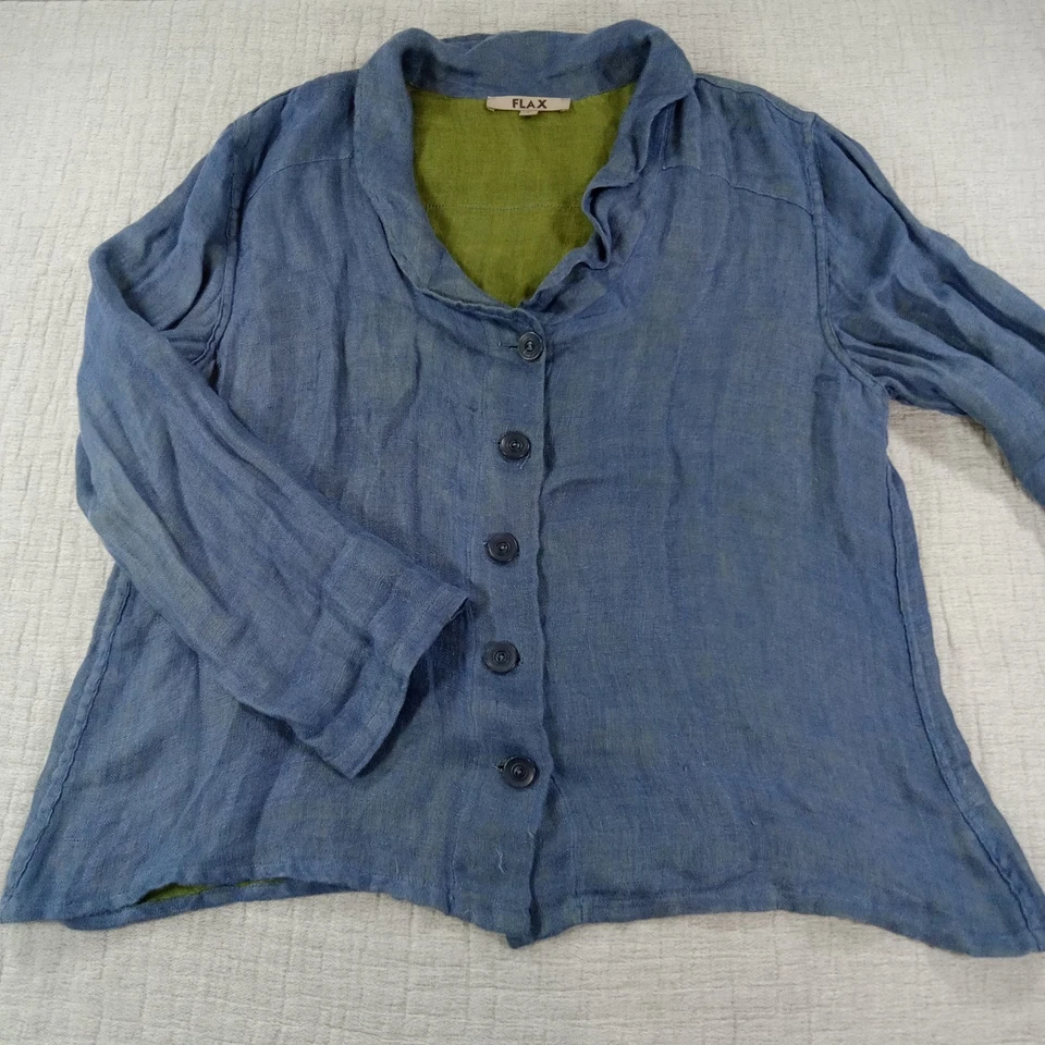 FLAX Jeanne Engelhart Linen Cardigan Blazer Jacket Lagenlook Sz L Coastal Prep - Image 2 of 4