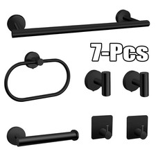 7 Pcs Black Bathroom Hardware Set Stainless Steel Towel Bar Towel Racks Hooks