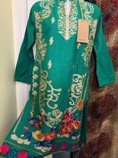 Traditional Designer Green Embroidery Work Kurti/top Dupatta Set S Sz