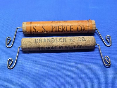 Lot of 2 Vintage Boston Parcel Carriers S.S. Pierce Co & Chandler & Co Wood Wire