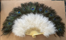 Vintage PEACOCK  OSTRICH Feathers Hand Held Fan