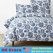 Floral Indigo Garden Classic Cool Cotton Percale Duvet Cover  Pillowcase Set