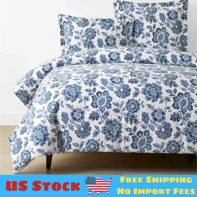 Floral Indigo Garden Classic Cool Cotton Percale Duvet Cover & Pillowcase Set