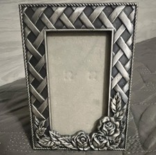 Marco de fotos de peltre ornamentado de colección 4x3 rosas y celosía estilo antiguo rectangular