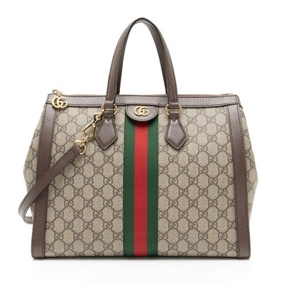 Auth Gucci GG Supreme Ophidia Canvas Top Handle Bag Large Tote bag USA
