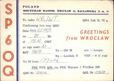 QSL radio card SP6OQ 1971 Wroclaw Poland Mieczyslaw Wandor Lines
