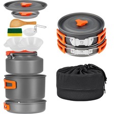 Camping Cookware Set 10pcs Camping Pots and Pans Set Foldable Camping Mess Ki...