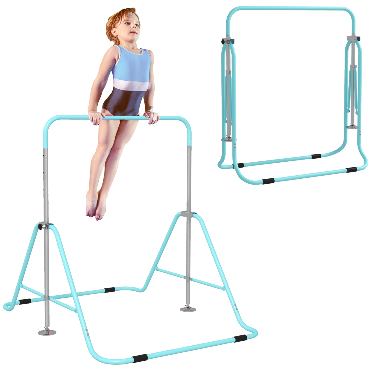 HOMCOM Kids Gymnastics Bar - Adjustable Height Training Equipment - Green - Image 2