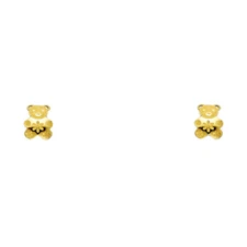 Ioka - 14K Yellow Gold Fancy Flower Pattern Cute Teddy Bear Stud Earrings