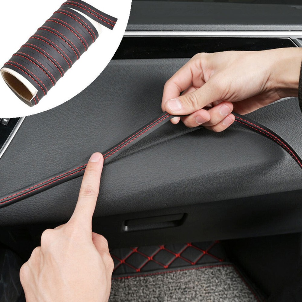 Car Door Dashboard Gap PU Leather Lines Strip Sticker Mouldings Trim Accessories