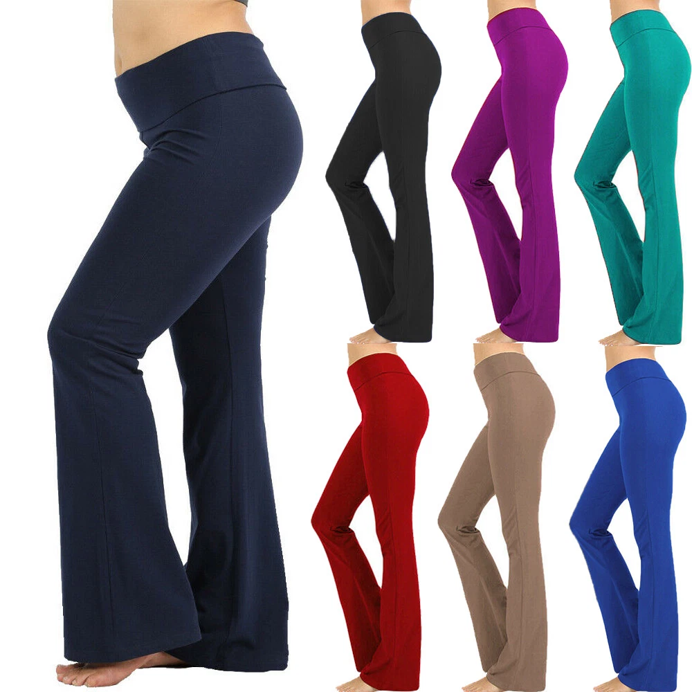 Women Plus Size Yoga Pants Flare Leg Fold Over Waist Bootcut Gym