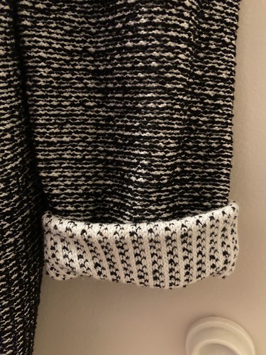 Chico's Sweater Jacket Size L Textured Tweed Knit Fringe Black White Size 3 - Picture 5 of 12